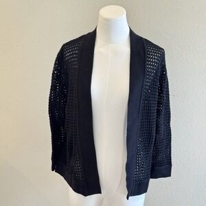 NWT Jones New York Open Front Crochet Knit Cardigan Sweater Boho Sz M Black